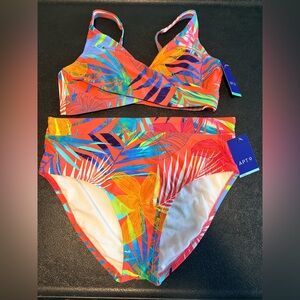 NWT APT. 9 Tropical Print Bikini Set Top M Bottom L Bright Coral Multi NWT